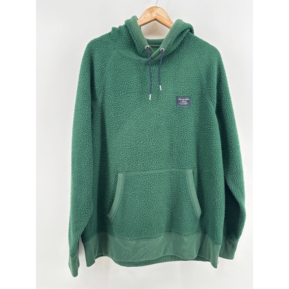 Abercrombie & Fitch Mens Green Sherpa Fleece Hoodie Pullover Sweatshirt 2XL